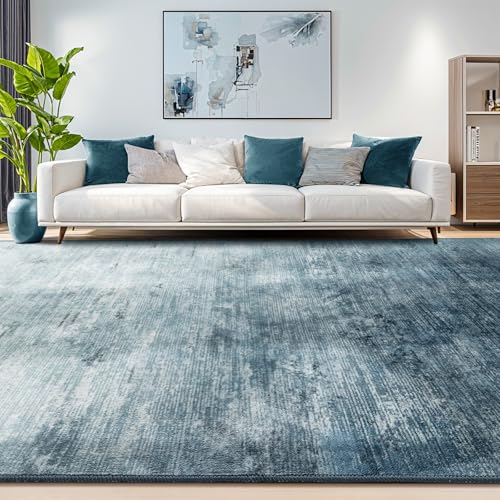 Washable Rug 10x14 Area Rugs for Living Room - Stain Resistant Non-Slip Backing Boho Rug for Bedroom,Durable & Ultra-Thin Vintage Large Area Rug(10x14,Blue)