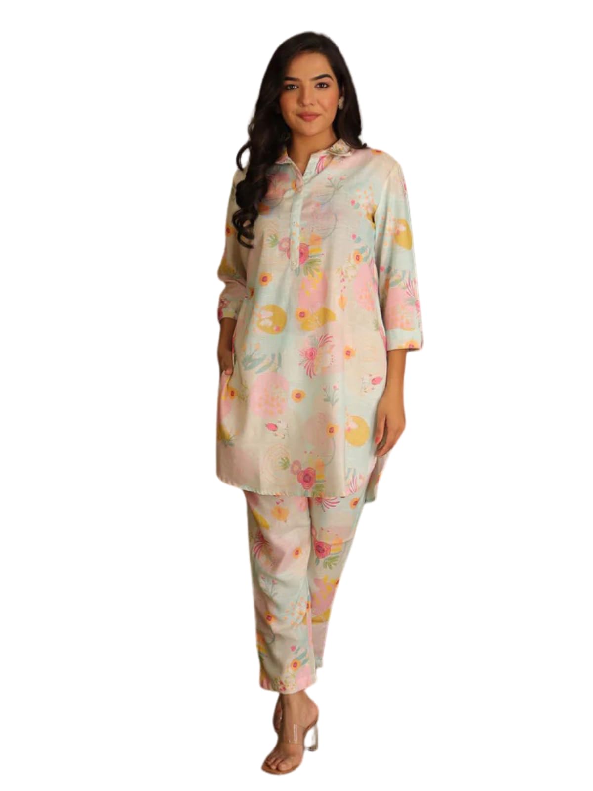 Om Sai Latest Creation Women Ethnic Kurta Set | Rayon Co-Ord Set | Fancy Pajama Set | Floral Printed Top & Pant Set | A-Line Kurta Set For Women | Pack Of 2 (Xx-Large, Light Pink)