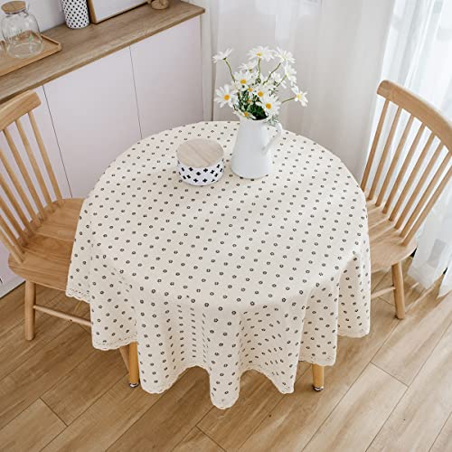 BULANGDE Mantel Redondo Lino Algodón Estampado Floral, Mantel Individual Redondo Mesa con Flecos Lavable, Mantel Decorativo Redondo Used of Mesa de Comedor, Sala de Estar, Picnic 150cm(Beige) Cover