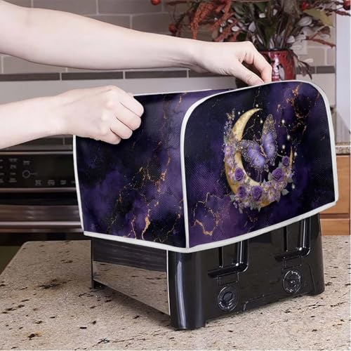 Image of Talayituse Butterfly Rose Moon Marble Print Toaster Cover 2 Slice Wide Slot, Lightweight Bread Maker Cover Dust Protection Washable Appliance Bag, S