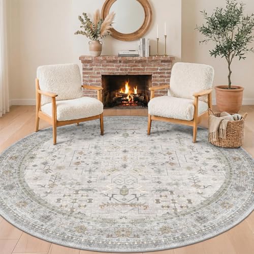 Boho 8ft Round Light Gray Area Rug