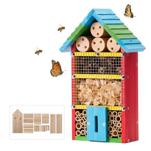 DIY Wooden Insect House Kit for Kids & Adults - Build Your Own Bug Hotel with Paint Set & Tools Wood Craft Kits for Mason Bees Ladybugs Butterflies & Lacewings