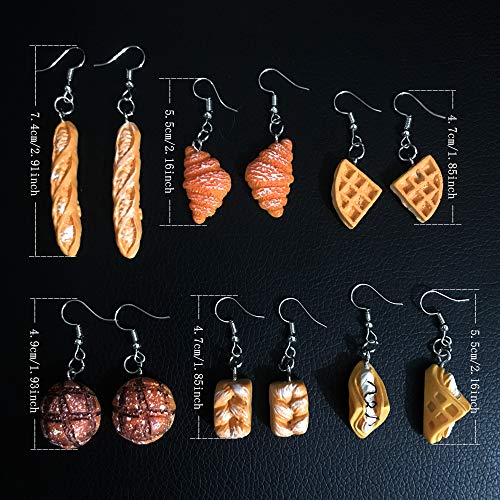 Damleng 6 Pairs Handmade Simulation Food Croissant French Bread Toast Dangle Drop Earrings Cute Unique Baguette Earrings Set For Women Girls Jewelry (Yellow) #TOP1