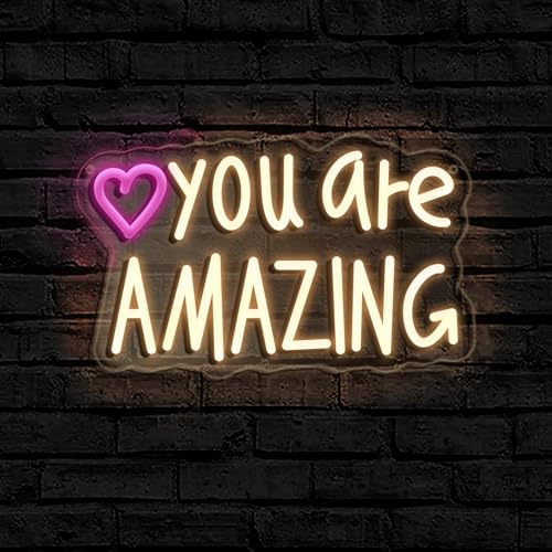 Image of You Are Amazing Neon Sign,Classroom Teen Room Wall decorations | Silicone Light Strips, Acrylic Sheets,USB Interface,Size: 13.6 in* 8.4 in,Wall Decorations in Classrooms and Teengirls' Rooms