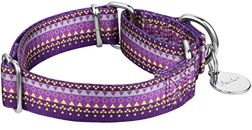 Dazzber Martingale Collar Dog Collar No Pull Pet Collar Heavy Duty Dog Martingale Collars Silky Soft With Unique Pattern For Medium And Large Dogs (Large, 1 Inch Wide, Dark Purple & Yellow) #TOP1