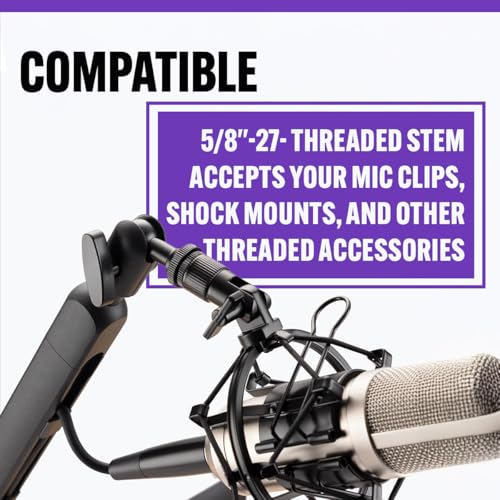 Image of On-Stage MBS-LP1 Low-Profile Broadcast Boom Arm - Adjustable Mic Stand with 5 /8 inch Thread, Cable Management, C-Clamp & Flange Mount - Quiet Hinges, 360 Swivel for Podcasting & Streaming