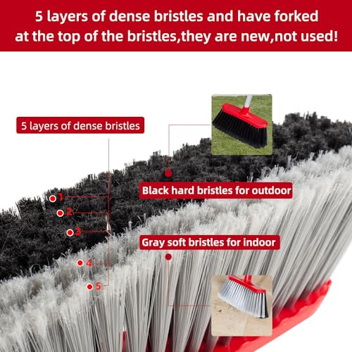 SDSM Indoor Outdoor Broom, Unique Double-Sided Bristles Long Handle Heavy Duty Broom Perfect for Home and Courtyard Garage Lobby Mall Market Floor Home Kitchen Room Office Pet Hair Rubbish 51 Inch - Thumbnail 3