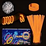 100 Bracelet Fluorescent Lumineux Orange Enfant Adulte, Bâtons Fluo avec 100 Connecteurs, Lunettes Fluo Bracelets Fluorescents pour Halloween, Noël, Anniversaires, Mariage, Fournitures de Fête Sombre