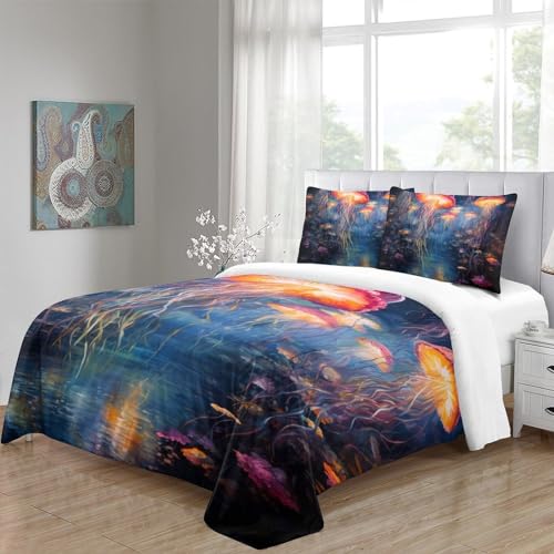 Housse de couette méduse 3D parure de lit microfibre 3 pièces King - 5