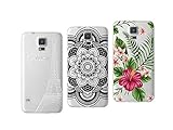 NOVAGO Pack de 3 Coques Galaxy S5, S5 Neo, S5 New Coques en Gel Souple résistante Impression Fantaisie Anti Choc pour Samsung Galaxy S5 (Pack 11)