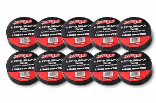 10'lu 0.13 mm x 19 mm x 10 Siyah Rayno Elektrik İzolasyon Bandı Set – Yard – Elektrik Bandı – Profesyonel Yalıtım Bandı
