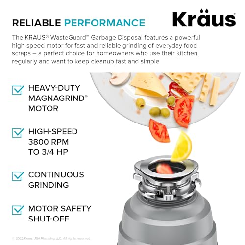 Kraus Wasteguard High-Speed 3/4 Hp Continuous Feed Ultra-Quiet Motor Garbage Disposal With Power Cord And Flange Included And Universal Mount thumb #3