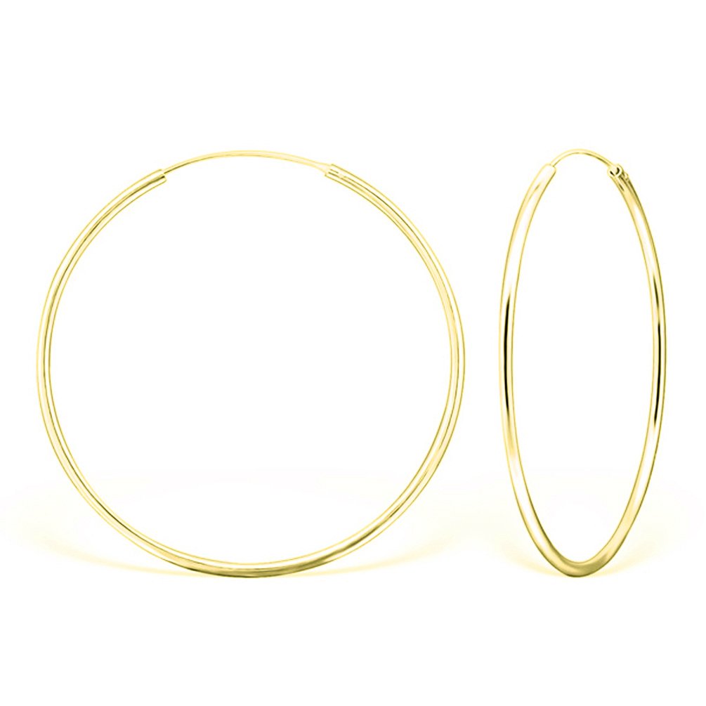 DTPsilver 925 Sterling Silver 24K Yellow Gold Plated TINY/SMALL/MEDIUM/LARGE Endless Hoops/Sleepers Earrings - Thickness 2 mm - Outer Diameter: 10, 12, 14, 16, 18, 20, 25, 30, 35, 40, 50, 60, 70, 80 mm