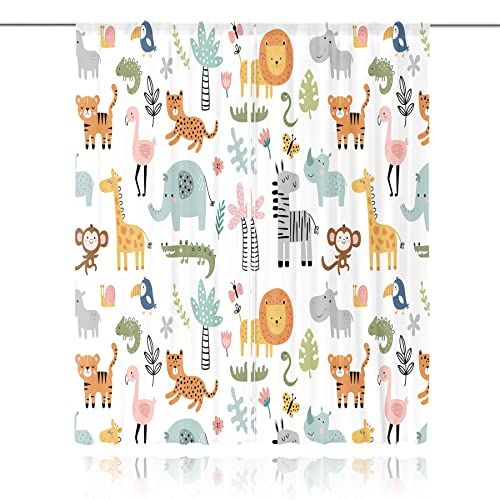 Meshelly MES-LYMMY-68788 Cartoon Safari Animal Curtains 29Wx63H Inch Rod Pocket Woodland Wildlife Jungle Colorful Bedroom Window Drapes Nursery Kid Toddler Printed Living Room Window Treatment Fabric 2 Panels thumb #1