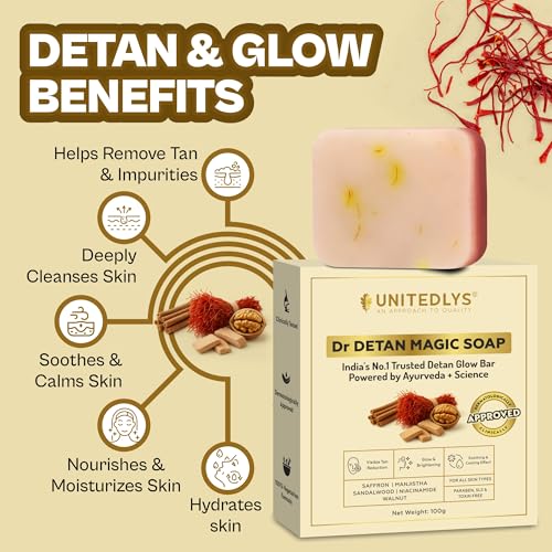 Image of India's 1st Dermatologically Tested Premium Handmade Dr. De-Tan Magic Soap Tan Removal 100G | Sandalwood & Saffron Mixed | Ideal for Men & Women | Suitable for All Skin Type