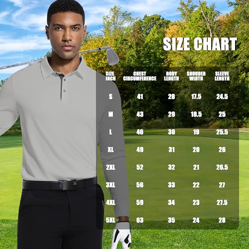 Image of Mens Golf Shirt Long Sleeve Moisture Wicking Dry Fit Performance Solid Pique Collared Golf Polo Shirts for Men