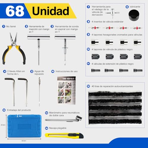 Miniatura 2 de Kit de Reparación de Neumáticos de 68 Piezas, Universal