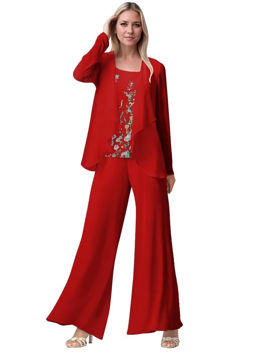 Chiffon Pant Suits 3 Pcs Mother of The Bride Dresses Pantsuits Dressy Jumpsuits for Wedding Guest