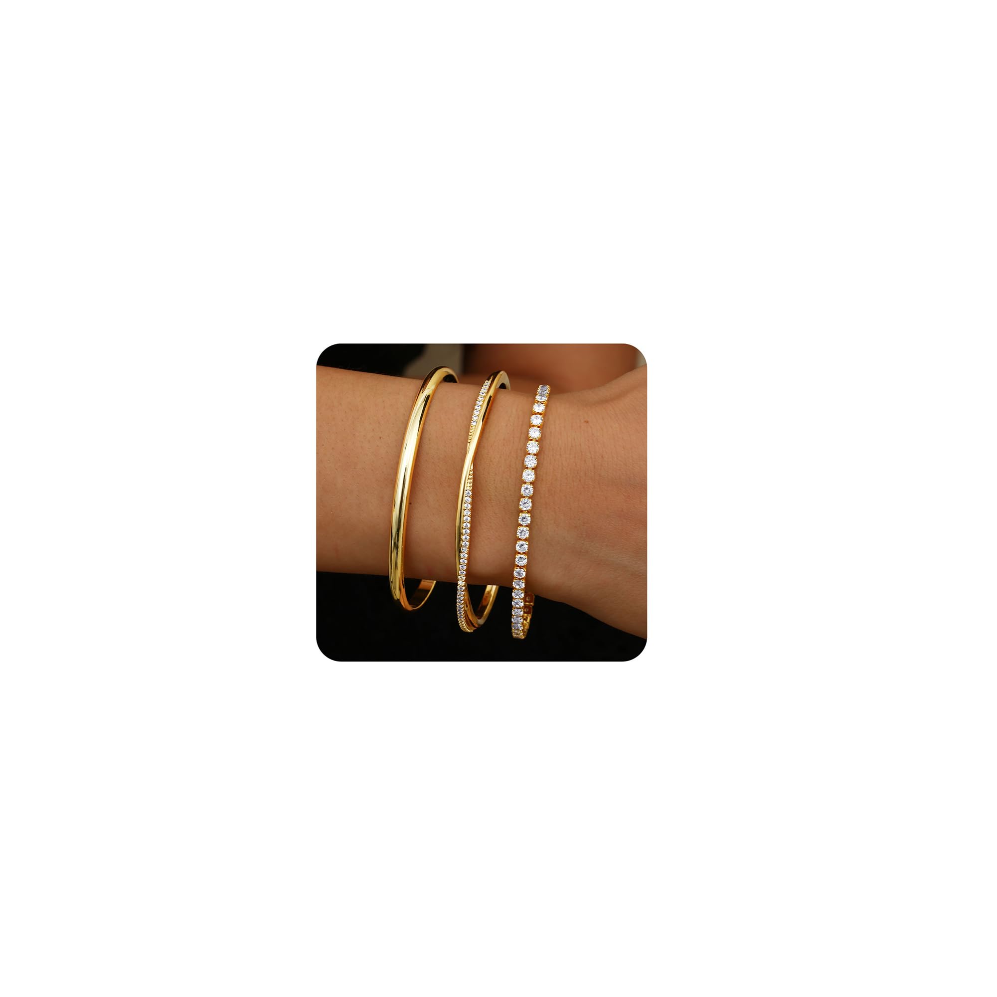 YADOCA 3 Piezas Brazalete Mujer Oro Pulseras de Acero Inoxidable Chapado en Oro de 14 Quilates Brazaletes de Plata Hipoalergénicos Joyas para Mujeres y Niñas