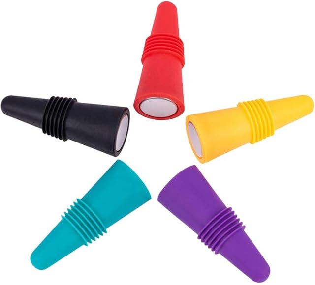 Rmeet Wine Stopper Silicone,Bottle Stoppers Coloured 5 Pack Reusable Bottle Plugs with Screw for Preserving Beer Champagne Beverage Alcohol