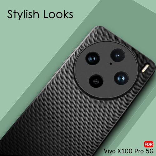 Image of TheGiftKart Back Cover Case for Vivo X100 PRO 5G | Slim & Lightweight | Ultra-Premium Design | Camera Protection Bump | Fabric Texture Case Cover (PC & TPU, Black)