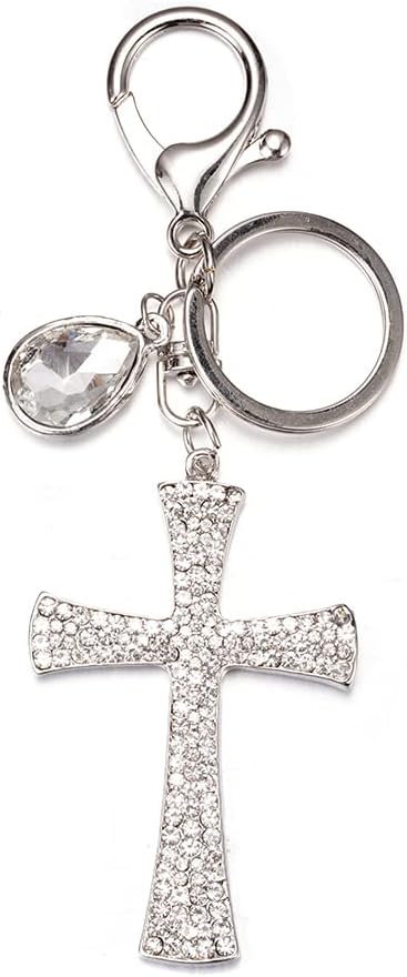Bling Rhinestone Cross Keychain Heart Glitter Braided Lanyard Keychain for Women Gold Plated Cute Key Chain