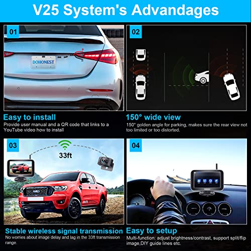 Dohonest Wireless Backup Camera Hd 1080P 5“ Split Screen Monitor System For Truck Car Camper Small Rv Bluetooth Rear View Cam 2.4G Stable Digital Signal Two Channels Night Vision Waterproof V25 #TOP4