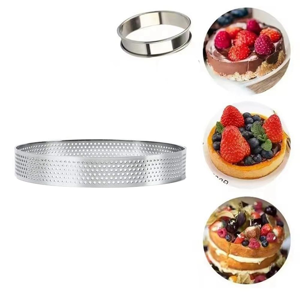 10 Moldes Circulares para Tartas de 15 cm con Agujeros, de Acero Inoxidable, para Tartas de Frutas, Pasteles, Mousse, para Repostería de Cocina.