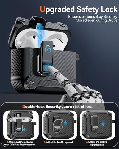 Image of Dual Safety Lock for AirPods 4 Case 2024, Compatible with MagSafe - Designed with Automatic Switch and Phone Stand, Includes a Cleaner & Keychain - Rugged Tough Hard Shell for Apple AirPods 4