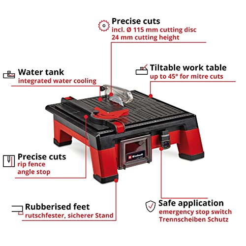 Einhell Power X-Change 18V Cordless Electric Tile Cutter - Battery Powered Tile Saw, 3800 RPM, 115mm Cutting Disc, 45° Mitre Cut - TE-TC 18/115 Li Solo Wet Tile Cutter (Battery Not Included) 3 Einhell Power X-Change 18V Cordless Electric Tile Cutter - Battery Powered Tile Saw, 3800 RPM, 115mm Cutting Disc, 45° Mitre Cut - TE-TC 18/115 Li Solo Wet Tile Cutter (Battery Not Included) - Image 3