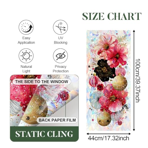 Image of Pink Black Floral Ornament Holographic Window Film 17.32x39.37in