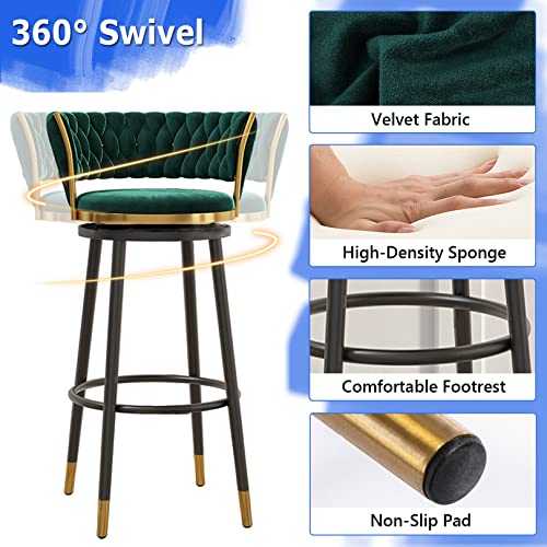 Tabourets de bar velours vert pivotants 360 degrés avec dossier haut - 5