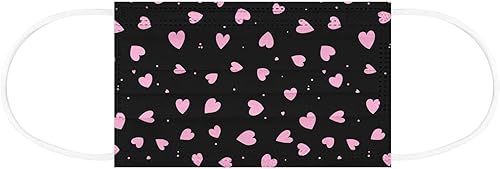 Miniatura 2 de 50 cubrebocas desechables para mujer para día de San Valentín para fiestas vacaciones con cintas elásticas para las orejas y clip para la nariz