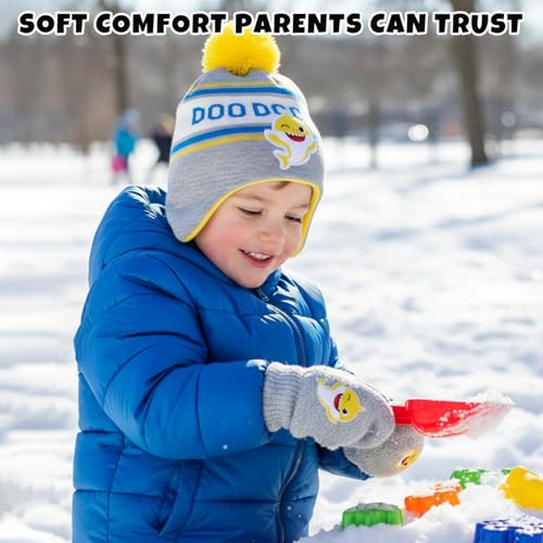 Image of Nickelodeon Boys' Baby Shark Winter Hat and 2 Pairs of Mitten Set (Toddler)