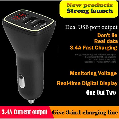 Landi Dual USB Cigarette Lighter Mini Car Adapt 3.4A Car Charger, e， Compatible with All USB Charging Phones or Devices (Black, 3.4-A)