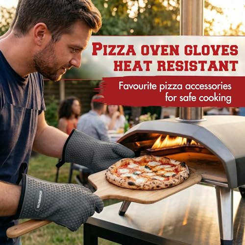 Image of KITCHEN PERFECTION Silicone Pizza Oven Gloves -Extreme Heat Resistant Gloves for Outdoor & Indoor Pizza Ovens -Waterproof Oven Mitts Compatible with Ooni, Ninja, Gozney & More|Superior Set+3 Bonuses