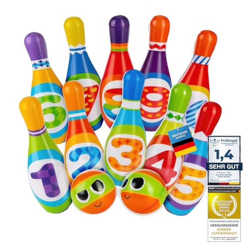 all Kids United® Jeu de quilles pour Enfants Set de Bowling XXL avec quilles Souples en PU et 2 Boules ; Jouet éducatif pour l'intérieur & l'extérieur en Mousse (Set...