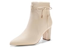 Womens Pointed Toe Ankle Boots Chunky Block Heel Tie Knot Side Zipper Dressy Booties