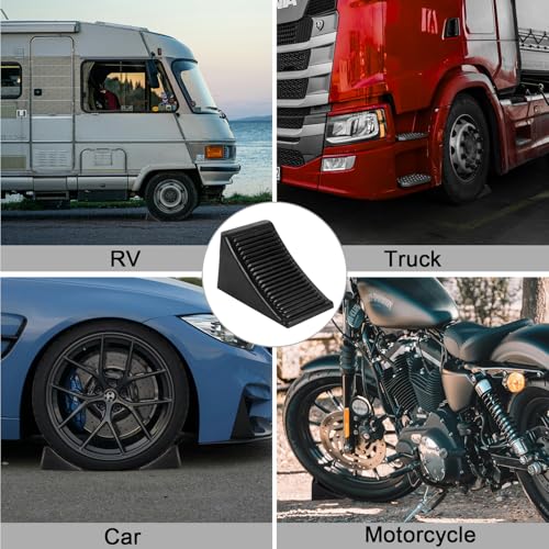 Image of 4 Pack Heavy Duty Rubber Wheel Chocks Solid RV Wheel Chock for Trailers, Black Tire Chocks for Cars, Truck, Travel Trailers, Camper and ATV, 6.5 inch x 3.5 inch x 3.5''