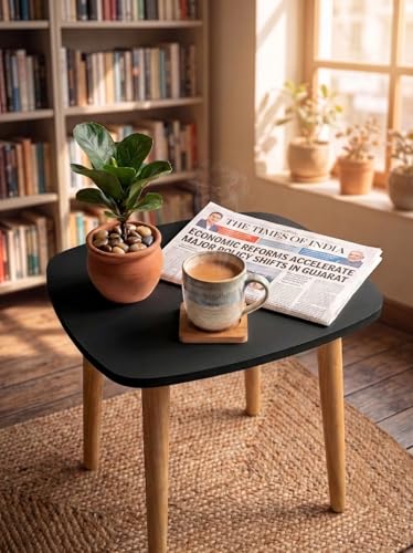 Image of Modern Square Side Table with 4 Wooden Legs, Minimalist End Table /Coffee Table for Living Room, Bedside Nightstand for Bedroom, Balcony & Small Spaces