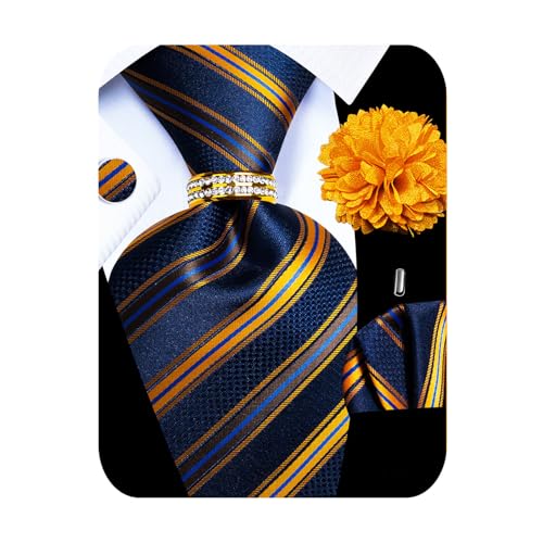 Image of 5PCS Mens Premium Silk Tie, Pocket Square, Cufflinks, Drilled Tie Ring and Lapel Pin Set for Wedding Groom Party