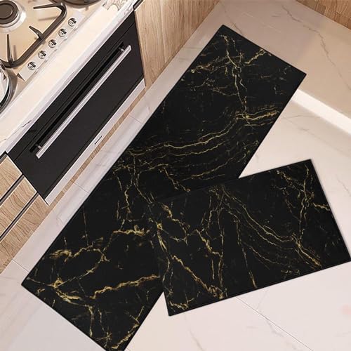 Britown H14 Black Gold Marble Stone Kitchen Rugs Mat Sets Of 2 Washable Non-Slip Slate Ceramic Kitchen Floor Mats thumb #5