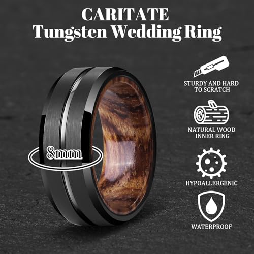 Mens Wedding Band Tungsten Rings: 8mm Black Tungsten Rings for Men Wood Wedding Ring Band for Man - Silver Ring for Men Wedding Bands for Women Wood Promise Rings for Him2