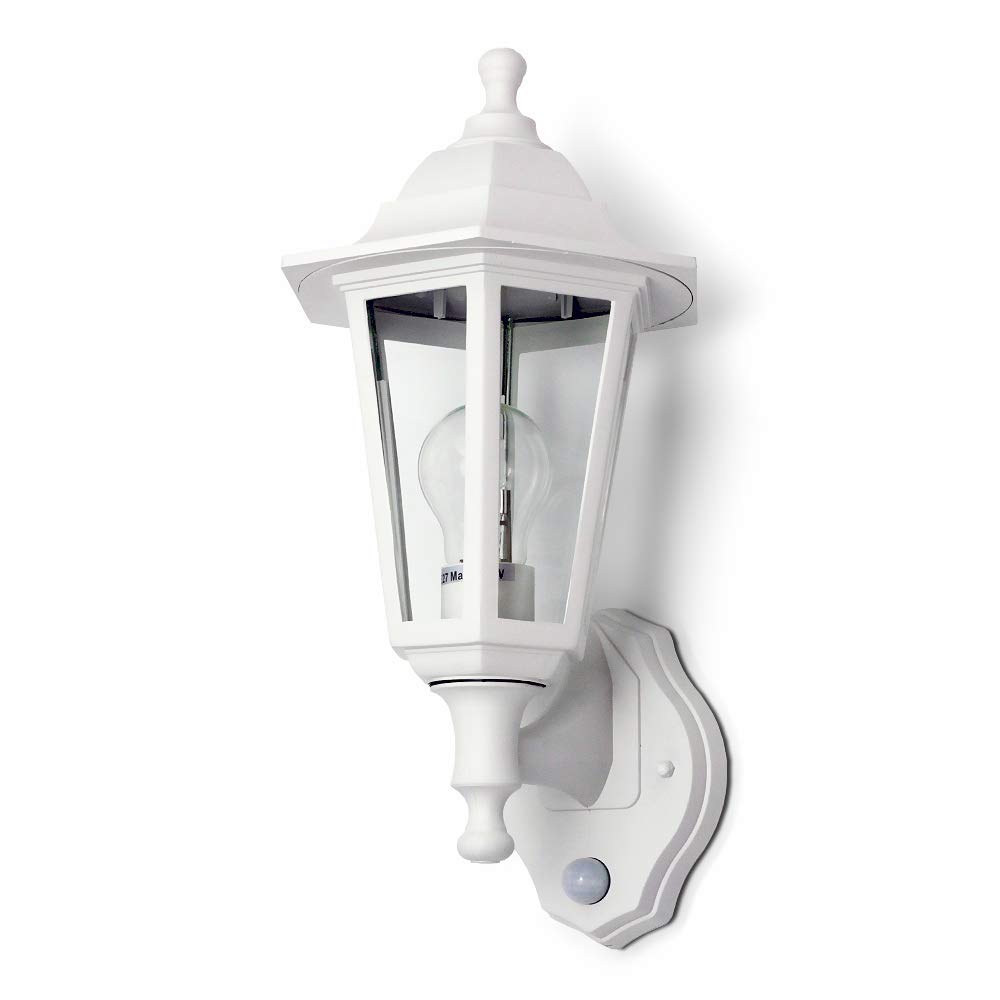Kwazar Luminaire Außenwandleuchte mit Bewegungsmelder E27 IP44 Weiß – Vintage Außenlampe max. 60W für Eingangsbereich, Hauswand & Garten | Wetterfeste Wandbeleuchtung ERANO.B