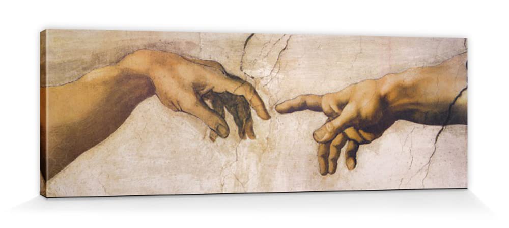 1art1 Michelangelo Buonarroti Póster Impresión En Lienzo The Creation of Adam, Detail, 1508-1512 Cuadro En Bastidor De Camilla De Madera | Mural XXL | Imagen 120x40 cm