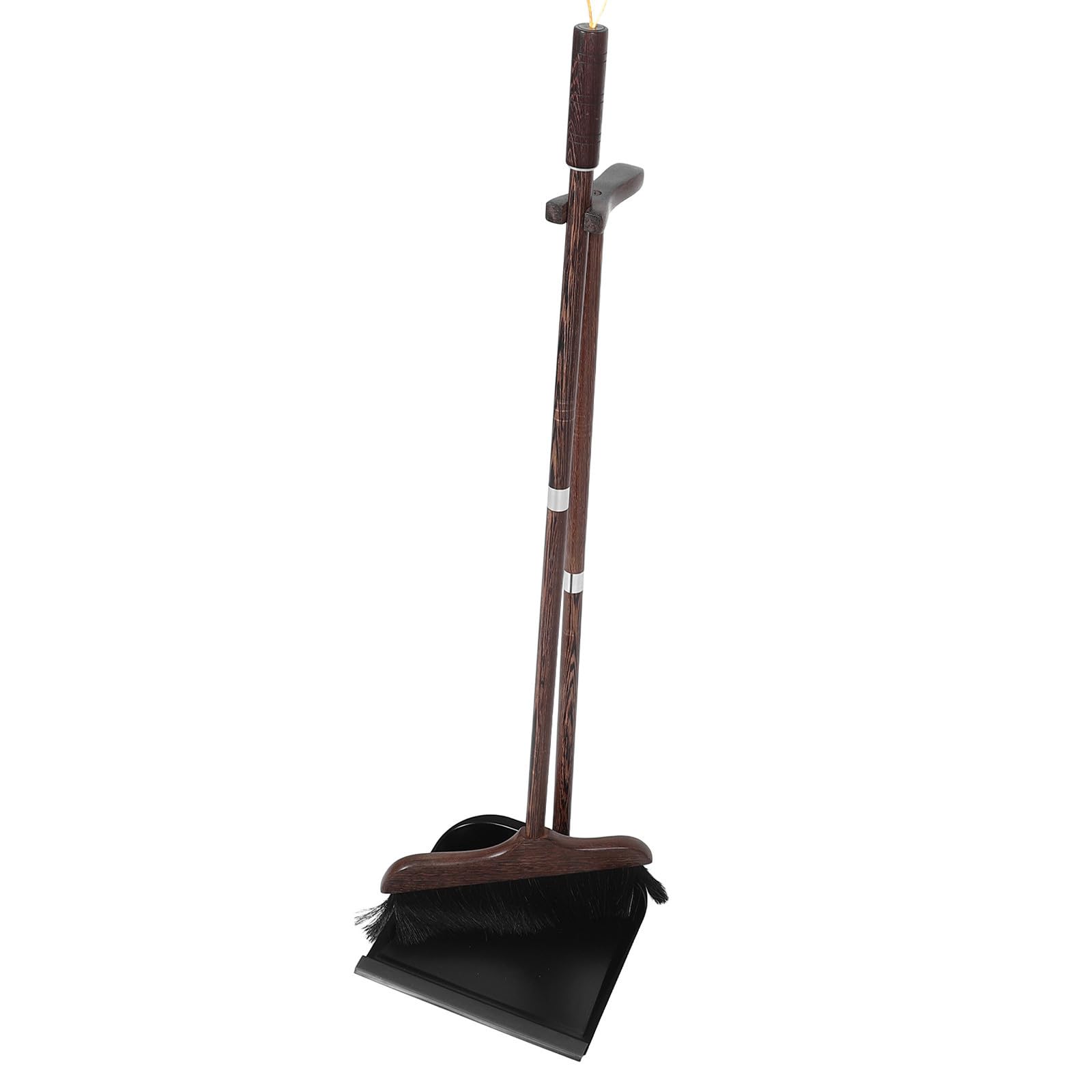 INOOMP Juego de Barrido de Interior con Escoba de Mango de Madera y Recogedor Vertical, Diseño Moderno y Cómodo para Limpieza de Suelos en Oficina y Hogar