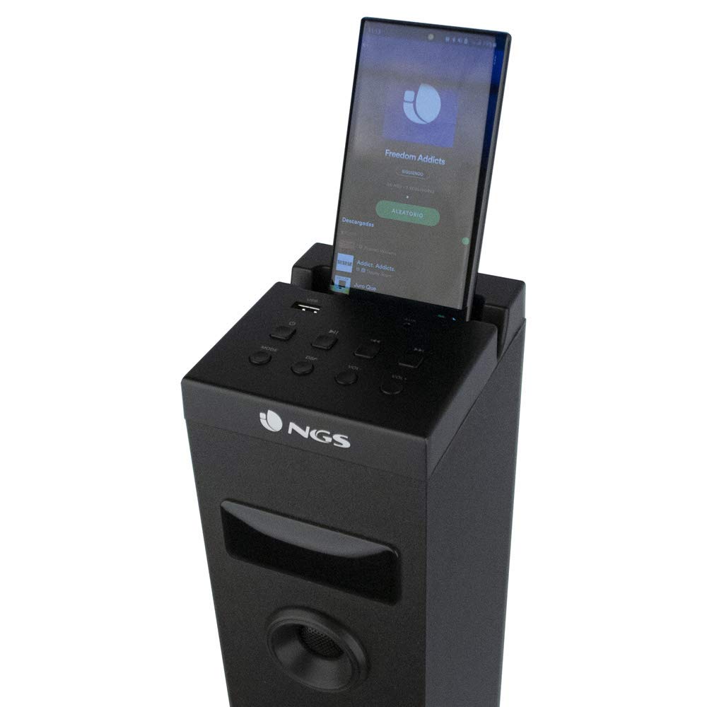 NGS Sky Charm - Tour de Son Bluetooth 50W avec Télécommande, Entrée Optique, USB, Radio FM et AUX in (Couleur Noir)