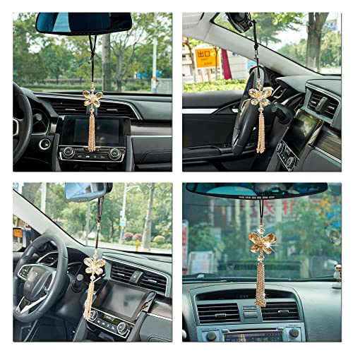 Image of Crystal Butterfly Car Rear View Mirror Accessories Lucky Car Hanging Ornament (Champagne)