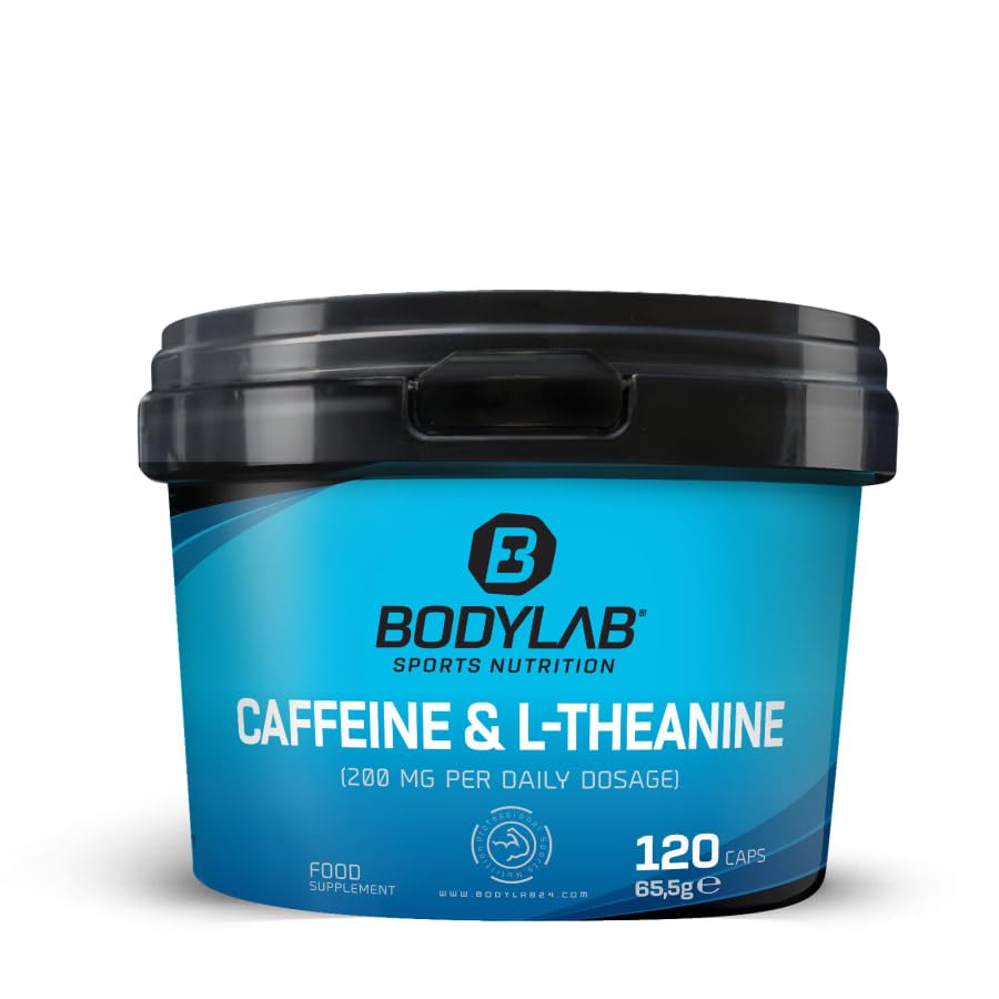 Bodylab24 Caffeine & L-Theanine 120 Kapseln, mit 200mg Koffein und 200mg L-Theanin je Tagesdosis von 2 Kapseln, ideal im Alltag oder vor dem Training