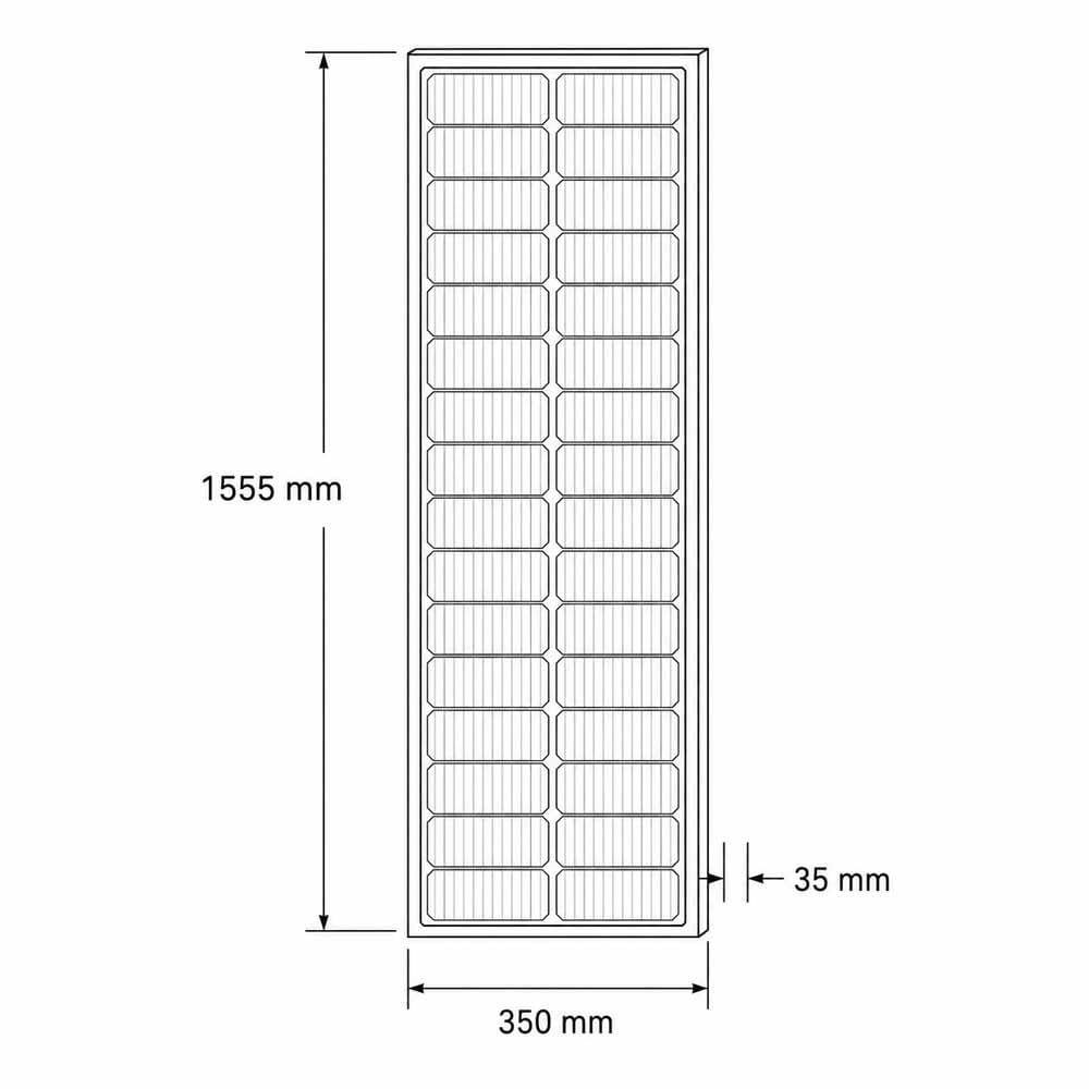 Pannello solare monocristallino "slim", nero, rigido, 120 Wp, 1555 x 350 x 35 mm, veicoli terrestri per camper, piccole barche,